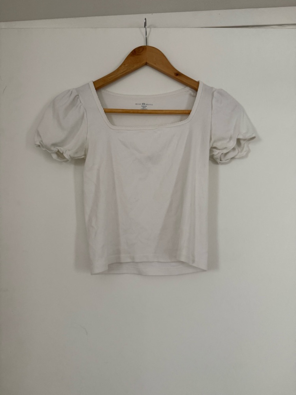 Brandy Melville White Square Neck Puff Sleeve Tee